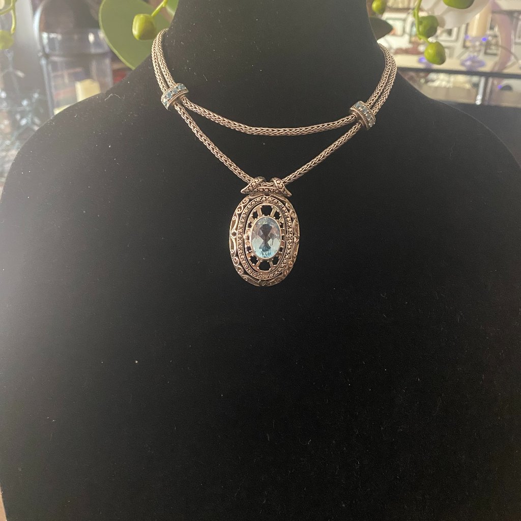 House Of Bali By George Thomas Sterling Silver Necklace With Blue Sapphire Stone
